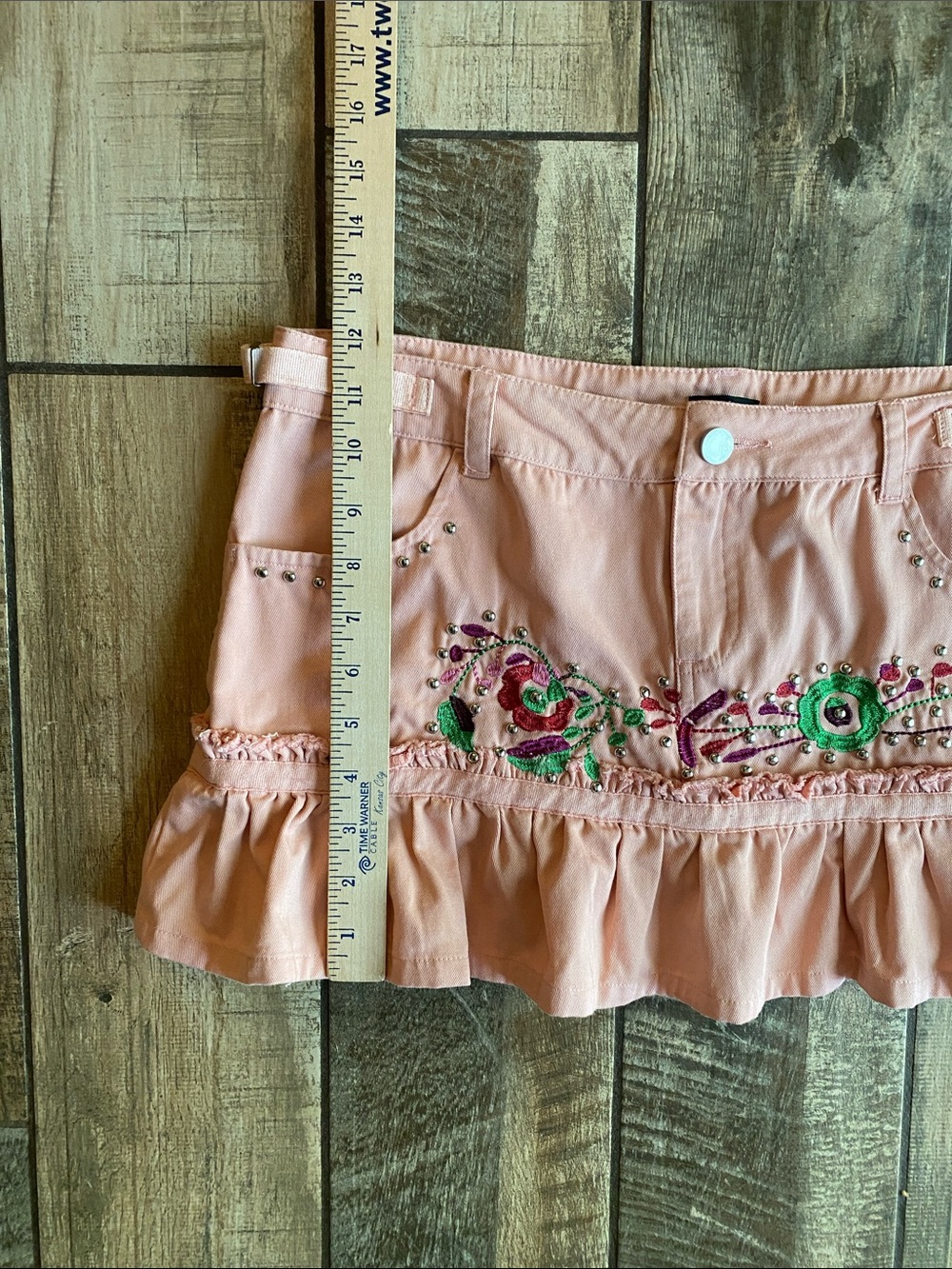 Aziz Peach Embroidered Ruffle Mini Skirt - Picture 7 of 7